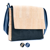 Men's vegan cork crossbody bag in natural and black from Corkadia.