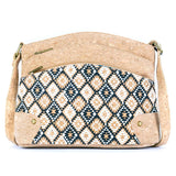 Three-Line Zipper Women’s Cork Crossbody Bag – Floral & Tile Pattern