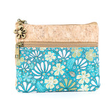 Double Zipper Cork Coin Purse – Floral Print