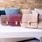 Elegant Solid Color Cork Crossbody Bag with Gold Clasp