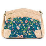 Three-Line Zipper Women’s Cork Crossbody Bag – Floral & Tile Pattern