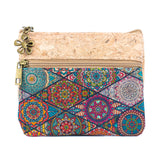 Double Zipper Cork Coin Purse – Floral Print