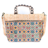 Natural Cork Tote with Printed Design and Cotton Woven Handles BAGF-087