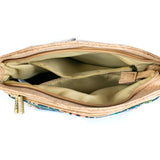 Three-Line Zipper Women’s Cork Crossbody Bag – Floral & Tile Pattern