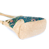 Three-Line Zipper Women’s Cork Crossbody Bag – Floral & Tile Pattern