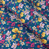 Dark Blue Floral Cork Fabric – Eco Luxury Textile for Handmade Creations