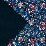 Dark Blue Paisley Cork Fabric – Sustainable Boho Material for Crafts & Design