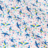 Swallow & Flowers Cork Fabric – Spring Pattern Vegan Material