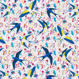 Swallow & Flowers Cork Fabric – Spring Pattern Vegan Material