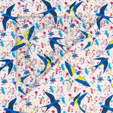 Swallow & Flowers Cork Fabric – Spring Pattern Vegan Material