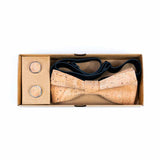 Cork Bow Tie & Cufflink Set (Pre-Tied, Adjustable) L-015