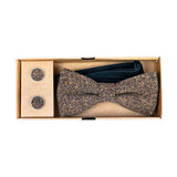 Cork Bow Tie & Cufflink Set (Pre-Tied, Adjustable) L-015