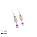 natural cork cord and Pink four-leaf clover pendant handmade earrings-ER-173-5