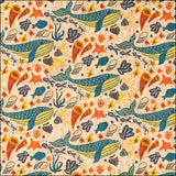 Illustrated Whale & Coral Cork Fabric COF-634 cork fabric