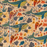 Illustrated Whale & Coral Cork Fabric COF-634 cork fabric