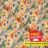 Illustrated Whale & Coral Cork Fabric COF-634 cork fabric