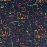 Natural Cork Fabric with Bar Drinks Cocktails Summer Nights Dark Pattern COF-799 1/2M (138*50 cm / 54*19 inches) cork