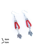 natural cork cord and maple leaf pendant handmade earrings-ER-174-MIX-5