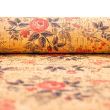 Red flowers and butterflies pattern cork leather fabric COF-263 - CORKADIA