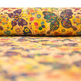 Colourful butterflies and flowers pattern Cork Fabric COF-255 - CORKADIA