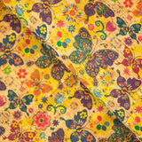 Colourful butterflies and flowers pattern Cork Fabric COF-255 - CORKADIA