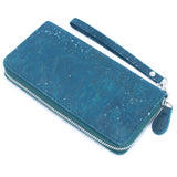 Blue cork card wallet with hand strap