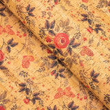 Red flowers and butterflies pattern cork leather fabric COF-263 - CORKADIA