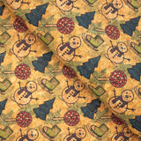 Natural cork Fabric Collection Christmas Snowman, ski boots, christmas tree pattern COF-330 - CORKADIA