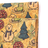 Natural cork Fabric Collection Christmas Snowman, ski boots, christmas tree pattern COF-330 - CORKADIA