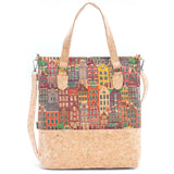 Natural cork women handbag with pattern