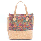 Natural cork women handbag with pattern