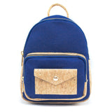 Blue backpack for women and men made from eco-friendly cork leather material