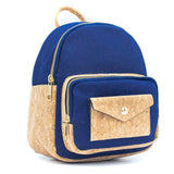 Blue backpack for women and men made from eco-friendly cork leather material