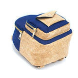 Blue backpack for women and men made from eco-friendly cork leather material