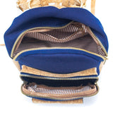 Blue backpack for women and men made from eco-friendly cork leather material