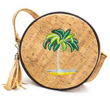 Natural cork leather round crossbody bag