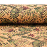 Palm leaves and floral pattern cork fabric for wholesale
