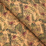 Palm leaves and floral pattern cork fabric for wholesale