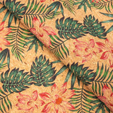 Leaves and flower pattern cork leather fabric COF-396 - CORKADIA