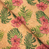 Large flower and palm leaves pattern Cork fabric COF-393 - CORKADIA