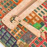 Floral cork leather shoulder bag