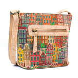 Floral cork leather shoulder bag