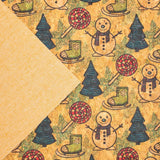 Natural cork Fabric Collection Christmas Snowman, ski boots, christmas tree pattern COF-330 - CORKADIA