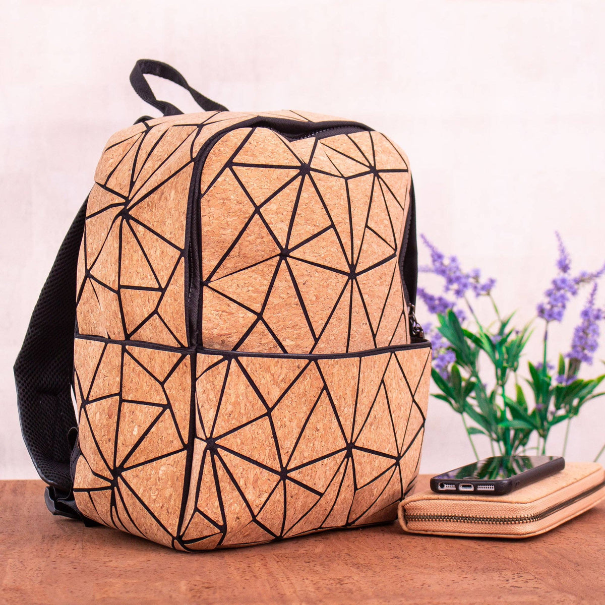 Geometric Cork Drawstring Backpack - Multicolor Geometric cork backpack – Angelco Accessories main image 3