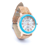 Unisex Cork Watch with aqua blue face