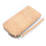 natural cork wallet with bronze zipper and strap