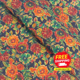 Flowers Pattern Cork Natural Fabric Cof-333-B Cork