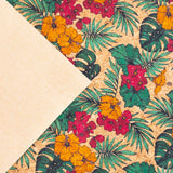 Large Flower And Palm Leaves Pattern Cork Natural Fabric Cof-284-B Cork Fabric