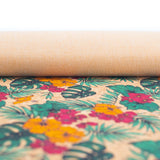 Large Flower And Palm Leaves Pattern Cork Natural Fabric Cof-284-B Cork Fabric