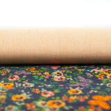 Natural Cork Fabric With Black Butterfly And Floral Patterns Cof-476 Cork Fabric
